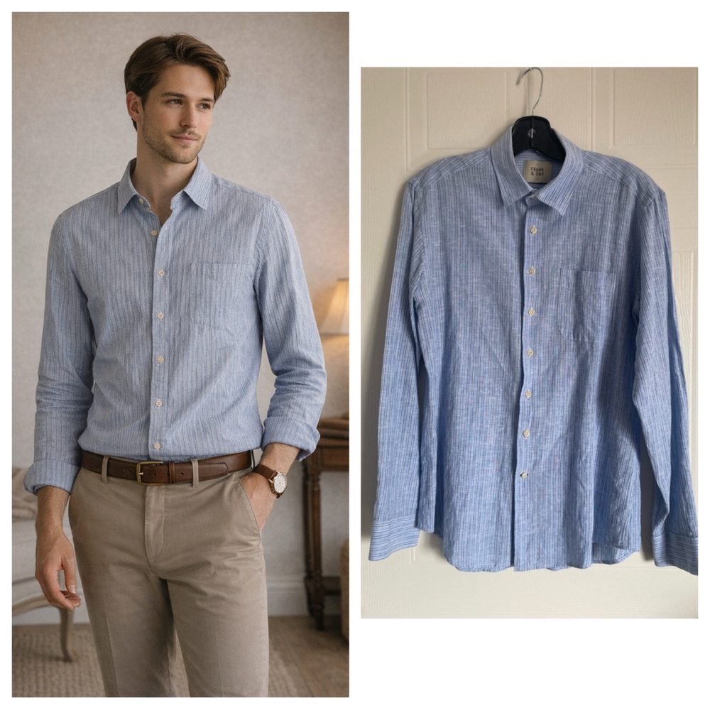 Blue Striped Button Down Shirt M Classic Preppy Minimalist Frank & Oak